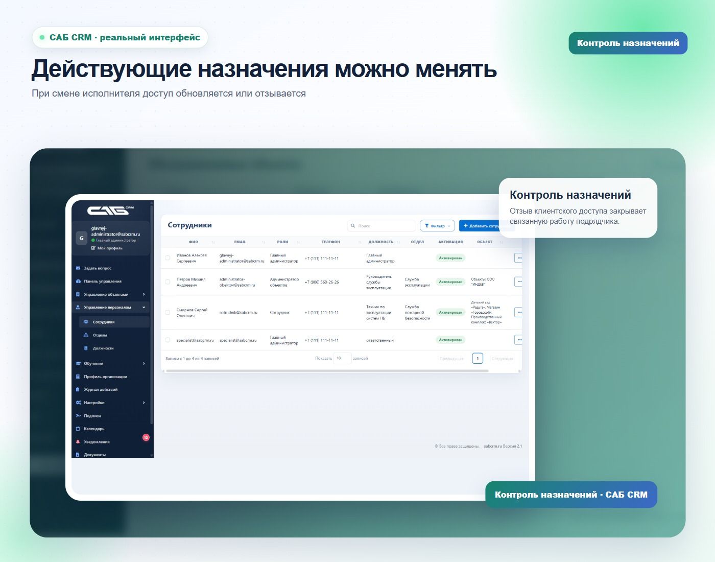 Действующие назначения