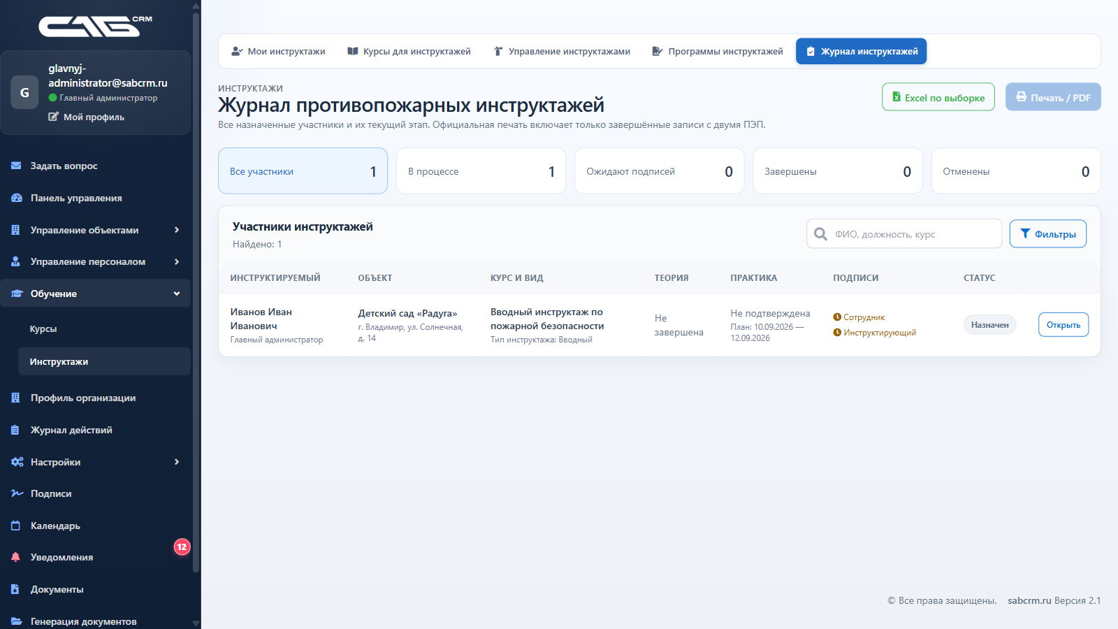 Журнал и показатели