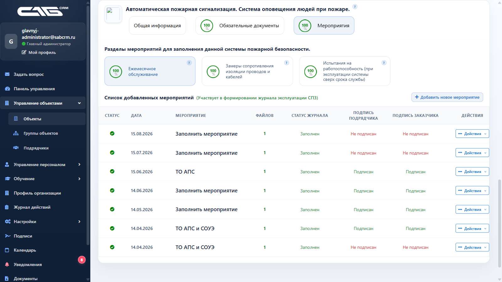 Документы и мероприятия автоматической пожарной сигнализации